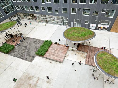 Bird's eye view into a courtyard